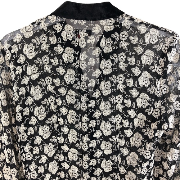 Talbots Shirt Jacket Sheer Floral Button Front Black 3/4 Sleeve Top Size - Picture 8 of 9